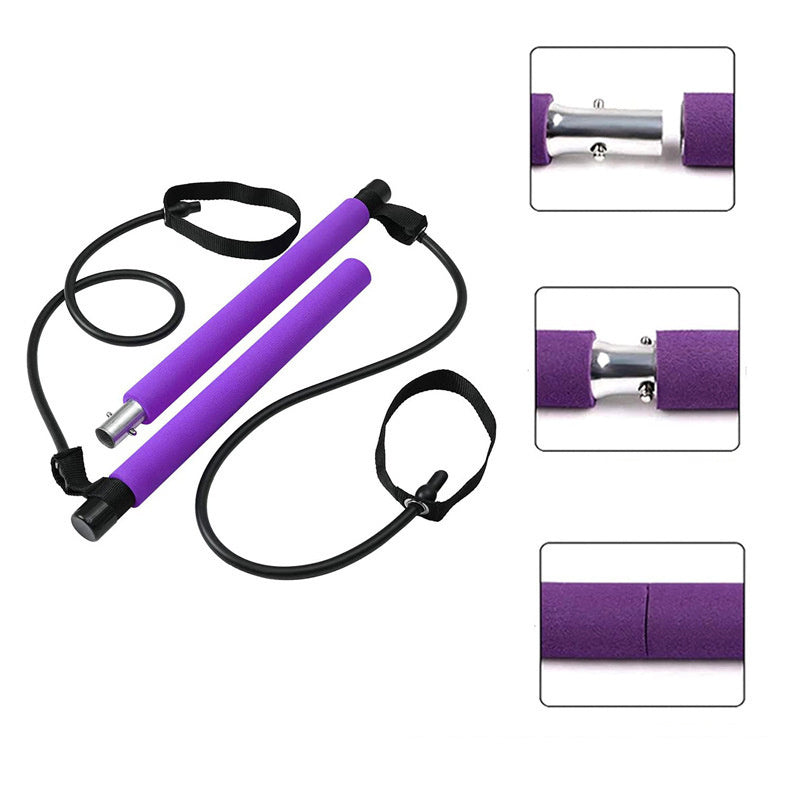 Fitness Yoga Pilates Bar Resistance Bands Workout Equipment